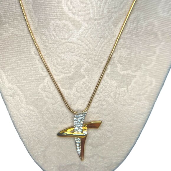 Vintage Goldtoned & Crystal Necklace on Snake Chain 17 1/2 - Picture 6 of 13